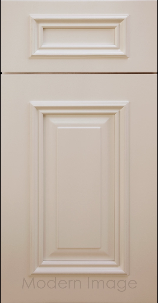 Heritage custom cabinets in a Beige finish with classic raised panel doors and modern flat slab drawers.